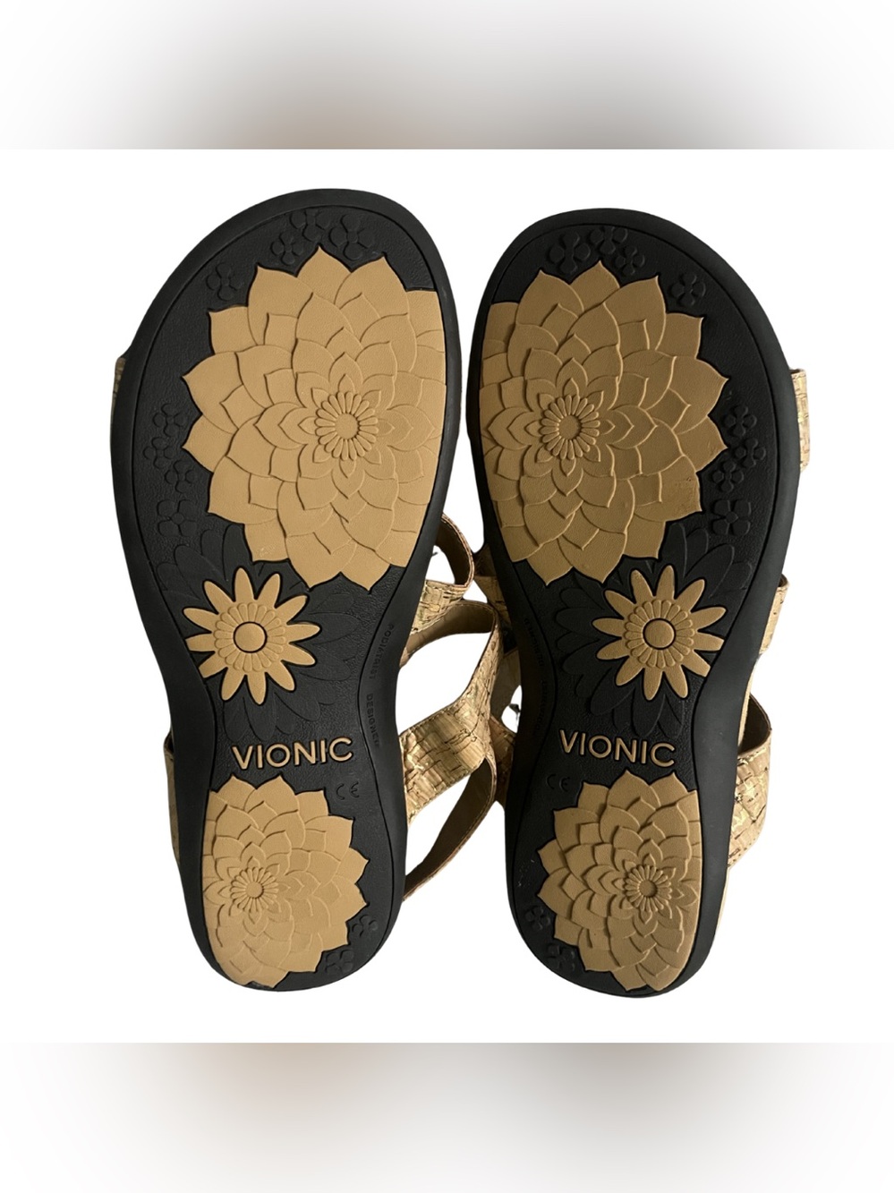 Vionic Amber Gold Cork Sandals Womens 11 Wide Beaded Beachy Orthotic Resort Boho - Picture 5 of 6